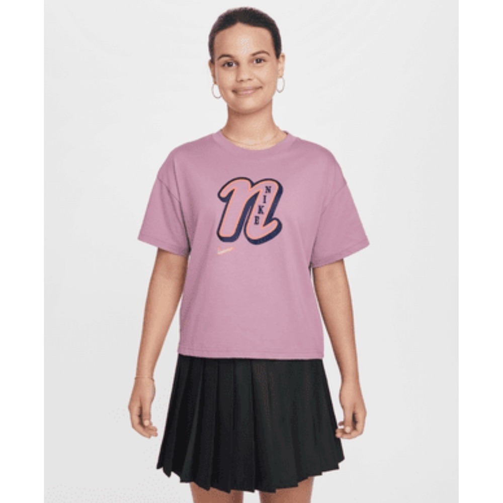 New Nike Kids Large Swoosh Logo T Shirt Purple Loose Fit